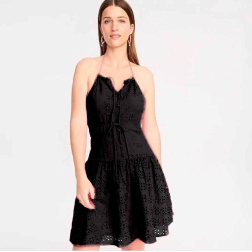 J Crew Anguilla halter eyelet dress. Black NWT. Various Plus Regular